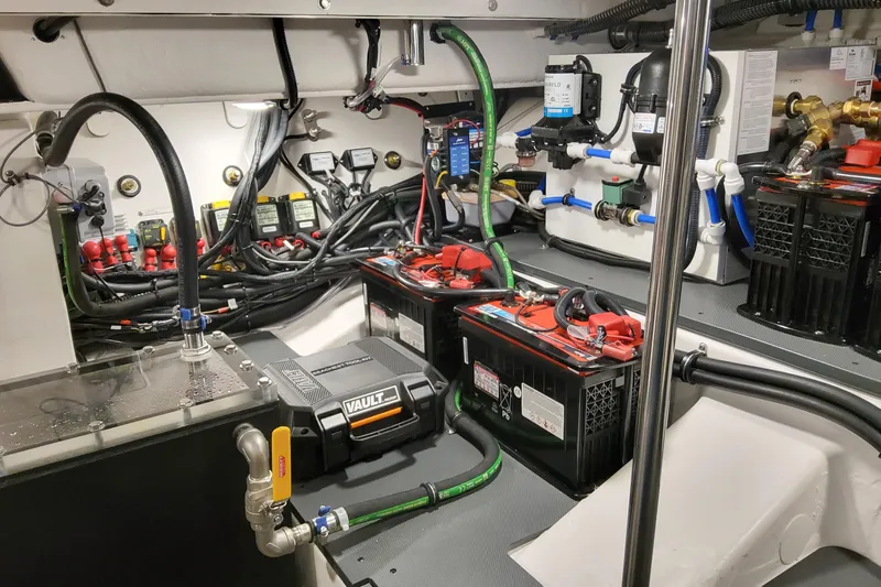  Yacht Photos Pics Engine room of 2026 Formula 400 Super Sport Crossover with batteries and wiring.