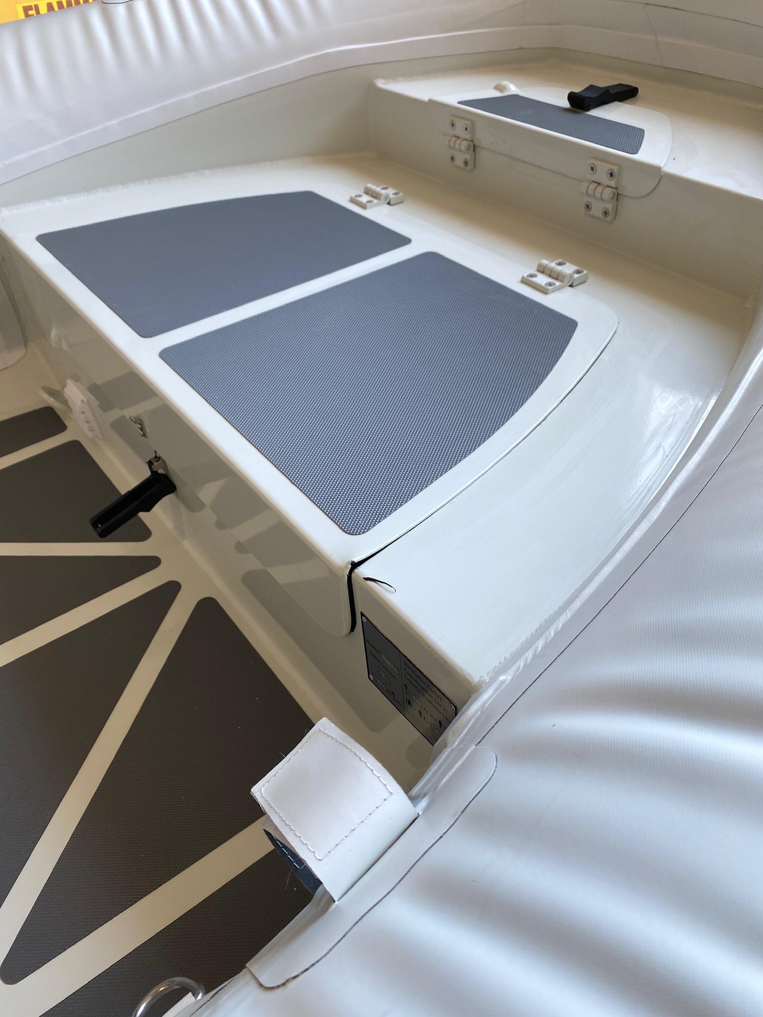 2022 ZAR Mini RIB 14 HDL interior view showing seating and deck.