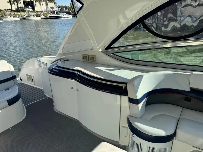 Sonatella Yacht Photos Pics 2017 Formula 400 Super Sport yacht interior with seating and waterfront view.