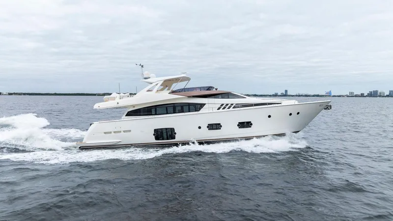 Bon Bon Yacht Photos Pics 2012 Ferretti Yachts 800 cruising on open water.
