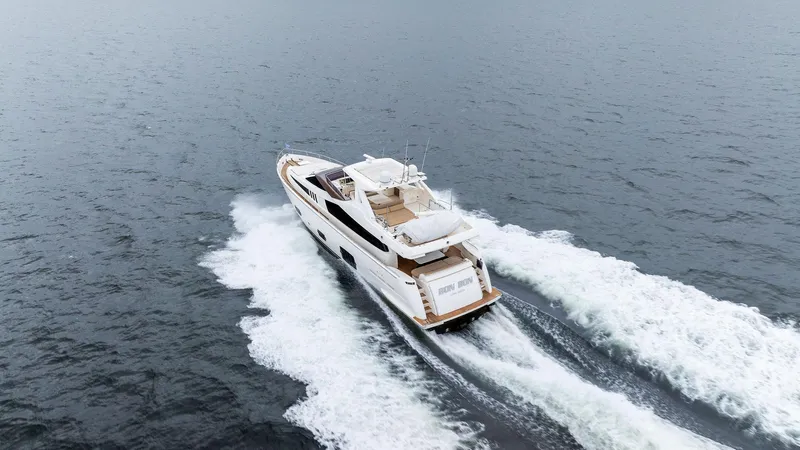 Bon Bon Yacht Photos Pics Ferretti Yachts 800, 2012 model, cruising on open water.