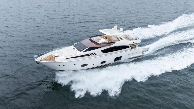 Bon Bon Yacht Photos Pics 2012 Ferretti Yachts 800 cruising on open water.