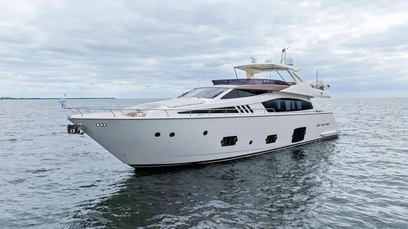 Bon Bon Yacht Photos Pics Luxury 2012 Ferretti Yachts 800 cruising on open water.