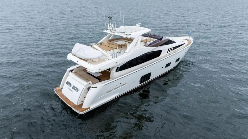 Bon Bon Yacht Photos Pics Luxurious 2012 Ferretti Yachts 800 cruising on open water.