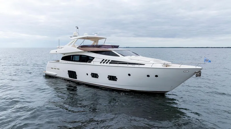 Bon Bon Yacht Photos Pics 2012 Ferretti Yachts 800 luxury yacht cruising on open water.