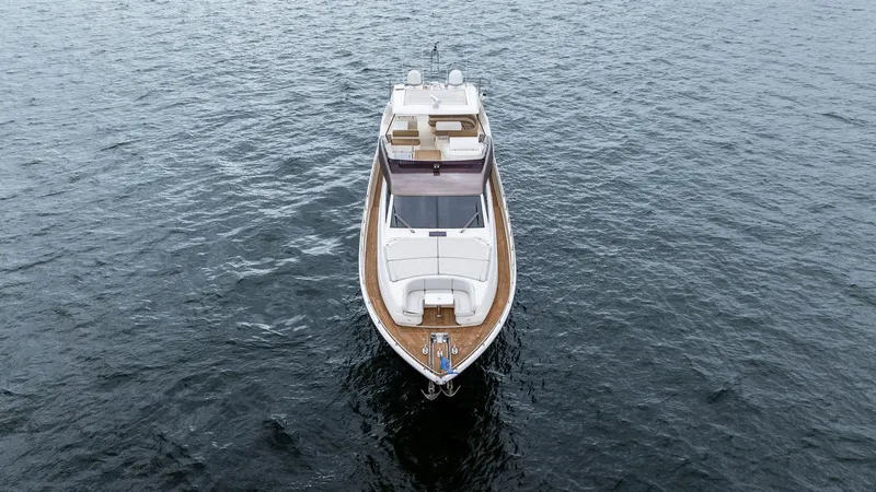 Bon Bon Yacht Photos Pics 2012 Ferretti Yachts 800 on open water, aerial view.