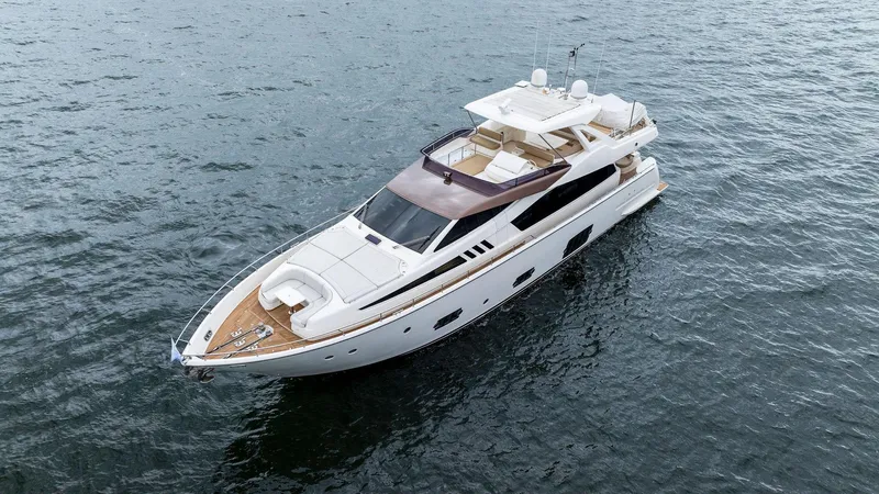 Bon Bon Yacht Photos Pics Luxurious 2012 Ferretti Yachts 800 cruising on open water.