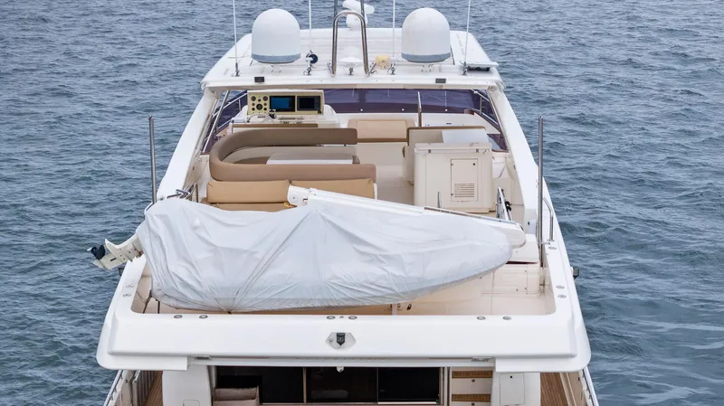 Bon Bon Yacht Photos Pics 2012 Ferretti Yachts 800 on water, featuring spacious deck and modern amenities.