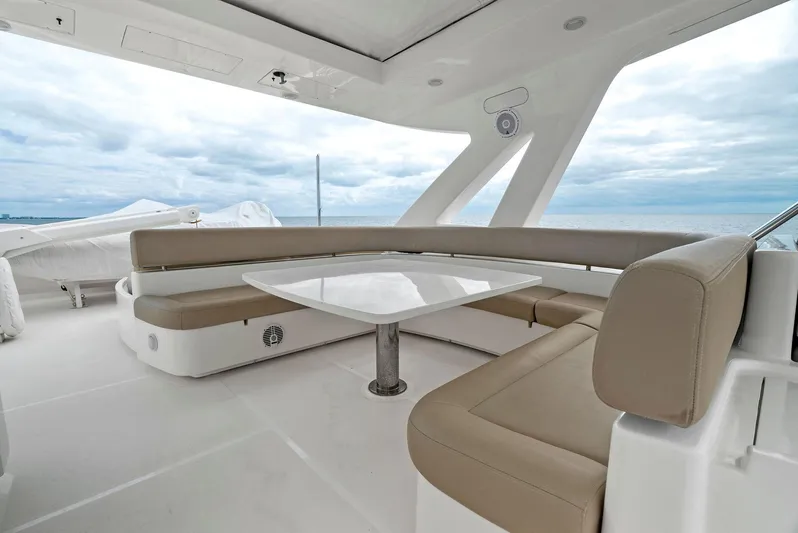 Bon Bon Yacht Photos Pics Luxurious seating area on 2012 Ferretti Yachts 800 with ocean view.