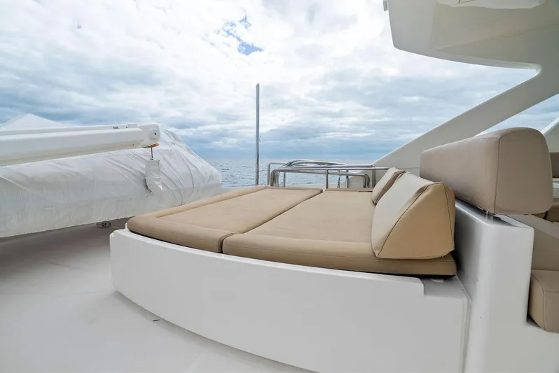 Bon Bon Yacht Photos Pics Luxurious deck seating on 2012 Ferretti Yachts 800 with ocean view.