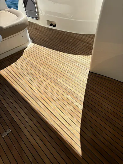 Bon Bon Yacht Photos Pics Teak deck of 2012 Ferretti Yachts 800, showcasing elegant wood finish.