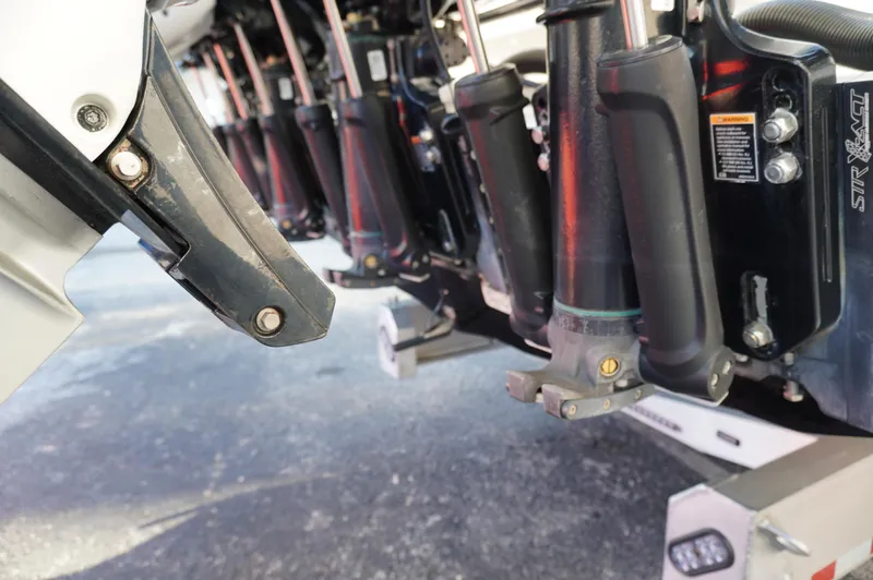  Yacht Photos Pics Close-up of 2015 MTI 42 XSF boat engine components.