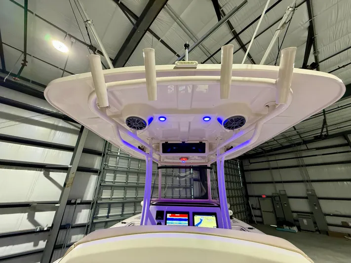  Yacht Photos Pics 2020 Sea Chaser 30 HFC CC boat interior with illuminated roof and electronics.