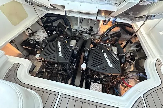  Yacht Photos Pics Engine compartment of 2007 Sea Ray 340 Sundancer with twin Mercury engines.