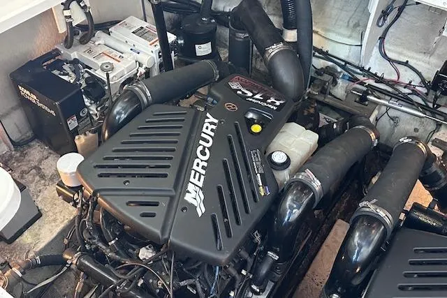  Yacht Photos Pics Engine room of 2007 Sea Ray 340 Sundancer with Mercury engine components.