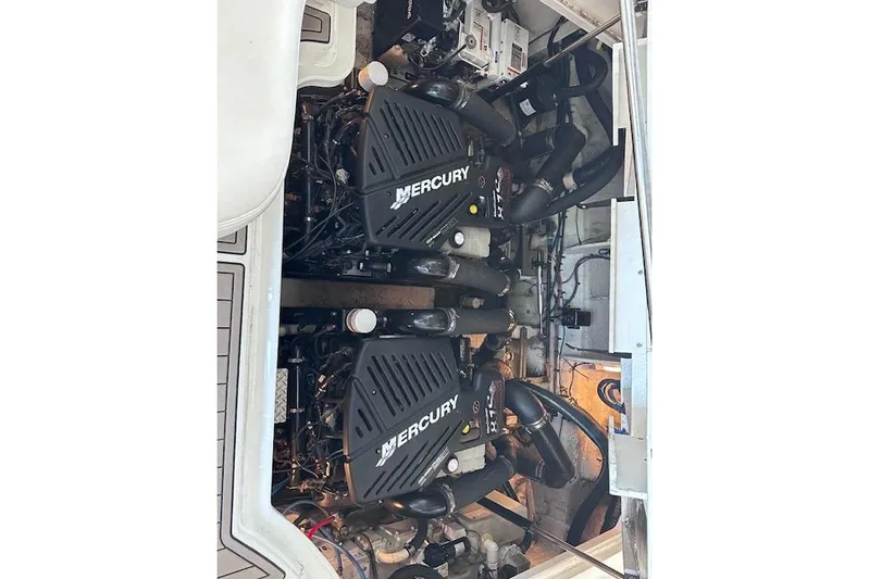  Yacht Photos Pics Engine compartment of a 2007 Sea Ray 340 Sundancer with twin Mercury engines.