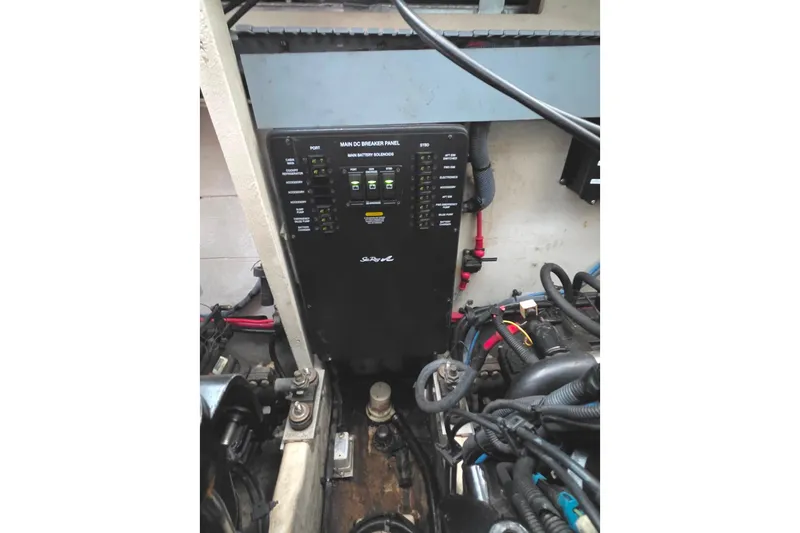  Yacht Photos Pics Engine compartment of 2007 Sea Ray 340 Sundancer with main DC breaker panel.