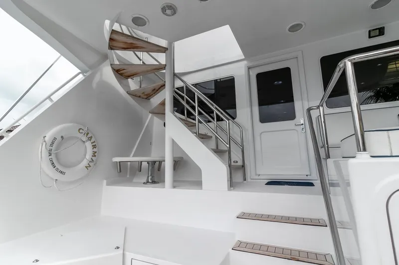 Chairman Yacht Photos Pics Staircase and door on 1997 Palmer Johnson 80 Sportfish yacht deck.