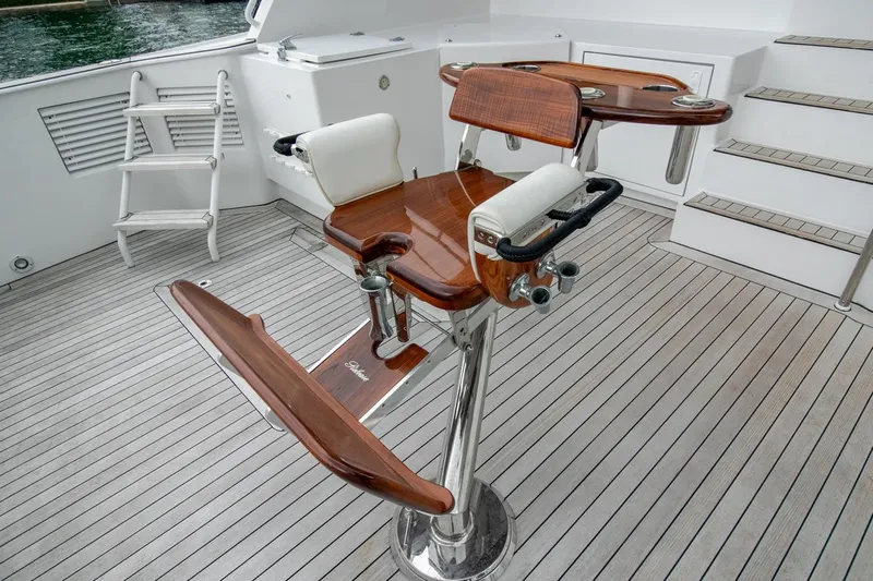 Chairman Yacht Photos Pics Luxurious fishing chair on 1997 Palmer Johnson 80 Sportfish yacht deck.