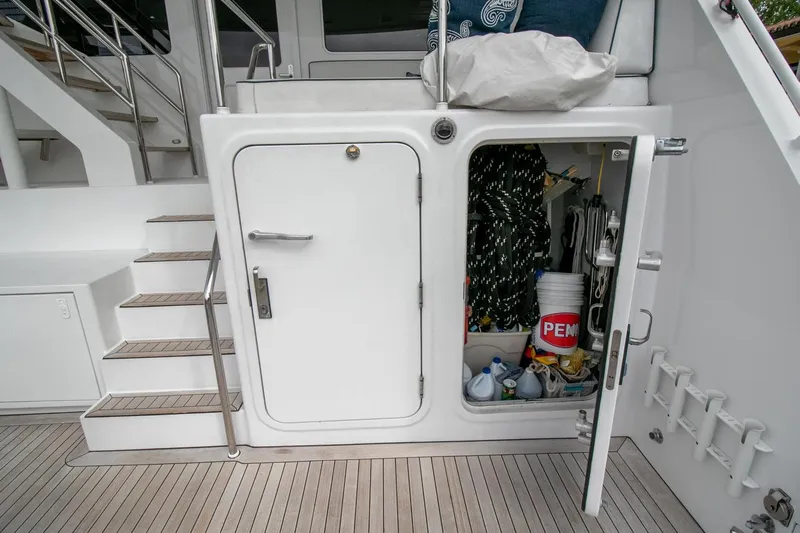 Chairman Yacht Photos Pics Storage compartment on 1997 Palmer Johnson 80 Sportfish M/Y yacht deck.