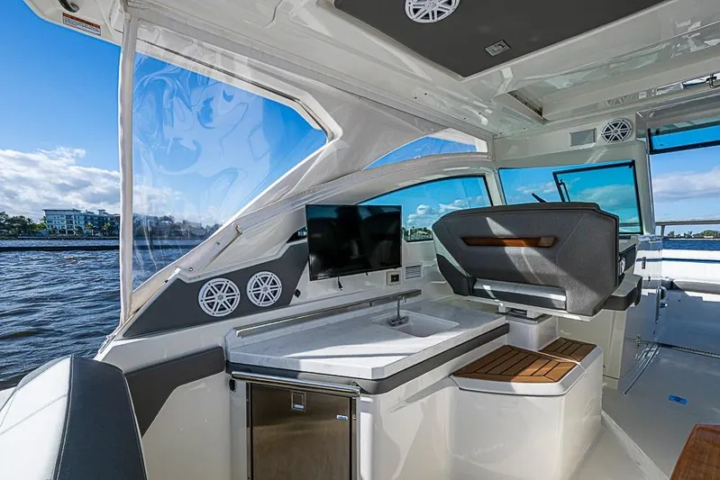 Prawn Star Yacht Photos Pics Interior of 2022 Tiara Yachts 34 LX, featuring modern amenities and sleek design.