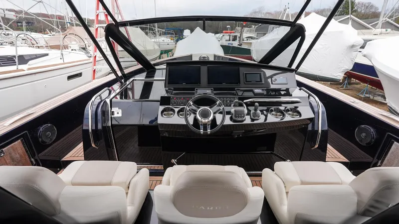  Yacht Photos Pics Cockpit of 2021 Pardo Yachts P43 with modern controls and luxurious seating.