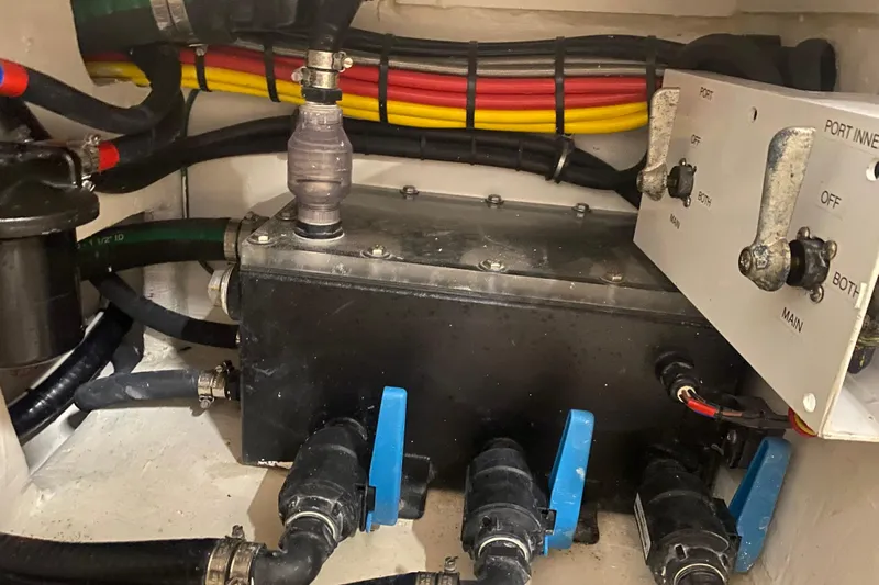  Yacht Photos Pics Engine compartment of 2022 Front Runner 39 CC boat with wiring and control panel.