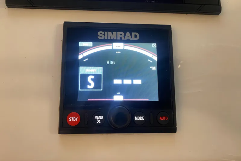  Yacht Photos Pics Simrad navigation display on 2022 Front Runner 39 CC boat dashboard.