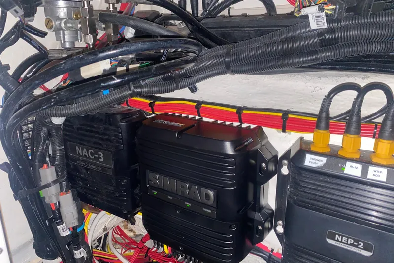  Yacht Photos Pics Electrical components and wiring inside a 2022 Front Runner 39 CC boat.