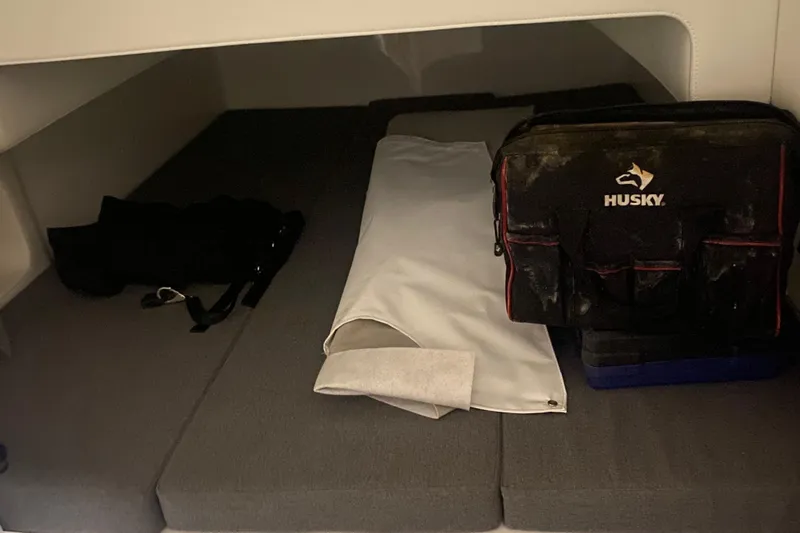  Yacht Photos Pics Interior storage space of 2022 Front Runner 39 CC with tools and equipment.