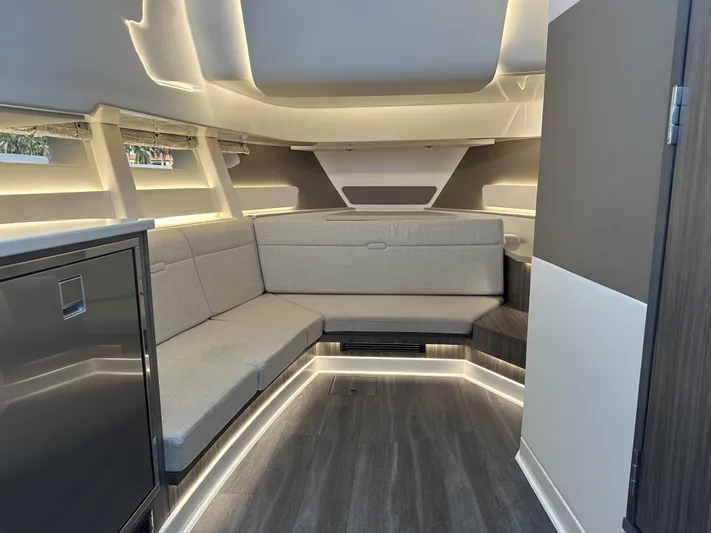 37 Sea Ray Sundancer Ob 2023 Yacht Photos Pics 2023 Sea Ray Sundancer 370 OB interior with modern seating and ambient lighting.