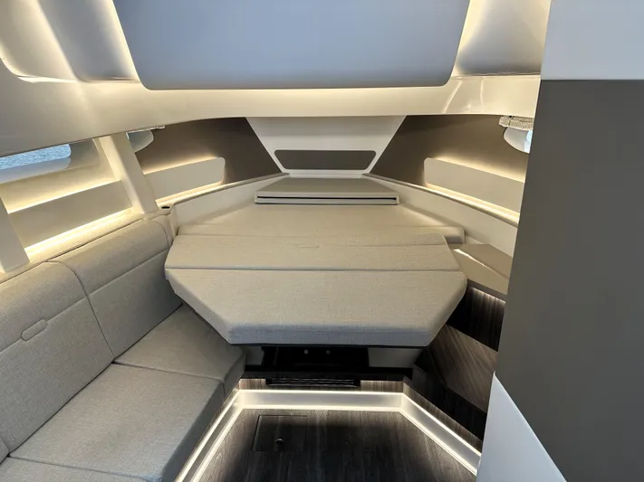 37 Sea Ray Sundancer Ob 2023 Yacht Photos Pics 2023 Sea Ray Sundancer 370 OB interior with modern seating and ambient lighting.