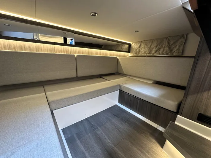 37 Sea Ray Sundancer Ob 2023 Yacht Photos Pics 2023 Sea Ray Sundancer 370 OB interior with modern seating and ambient lighting.