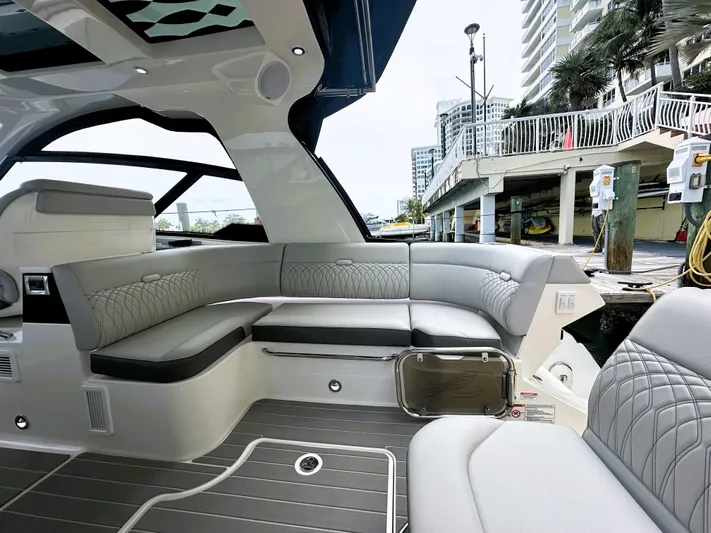 37 Sea Ray Sundancer Ob 2023 Yacht Photos Pics 2023 Sea Ray Sundancer 370 OB interior with luxurious seating and modern design.