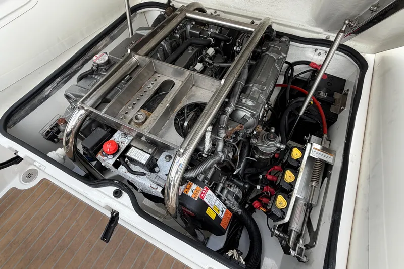  Yacht Photos Pics Engine compartment of 2023 Williams Jet Tenders Dieseljet 625, showcasing detailed mechanical components.