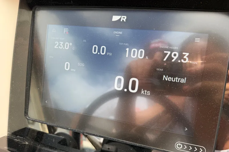  Yacht Photos Pics 2023 Williams Jet Tenders Dieseljet 625 dashboard display showing engine metrics and status.