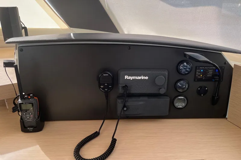 Akua Yacht Photos Pics Control panel of 2018 Fountaine Pajot Helia 44 Evolution with Raymarine equipment.