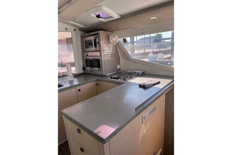 Akua Yacht Photos Pics Modern kitchen interior of 2018 Fountaine Pajot Helia 44 Evolution catamaran.