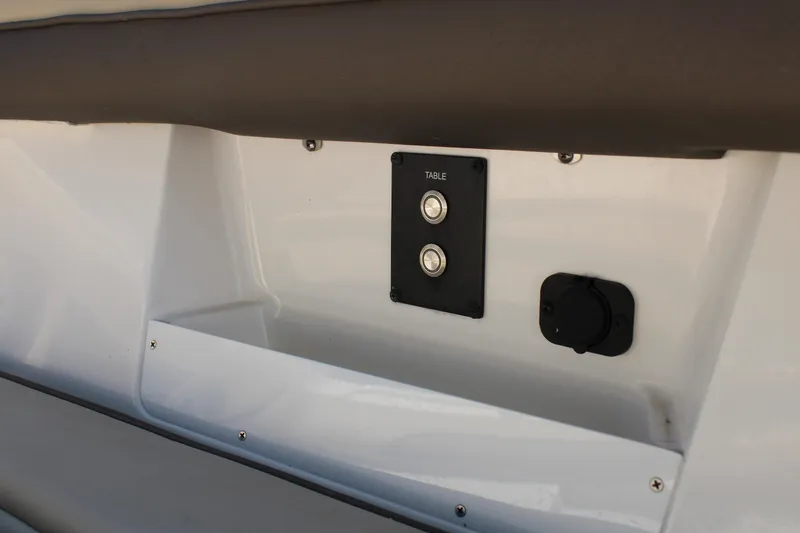  Yacht Photos Pics 2022 Tidewater 272 CC Adventure boat interior with table control panel.