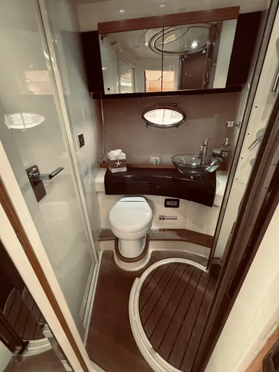  Yacht Photos Pics Luxurious bathroom on a 2009 Azimut Atlantis 50 yacht with modern fixtures.