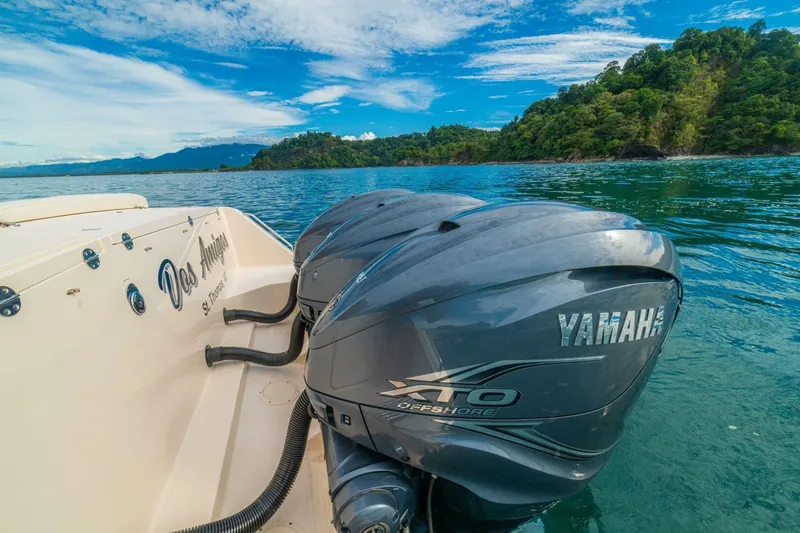 Dos Amigos Yacht Photos Pics 2020 Grady-White Freedom 375 boat with Yamaha engines on scenic water.