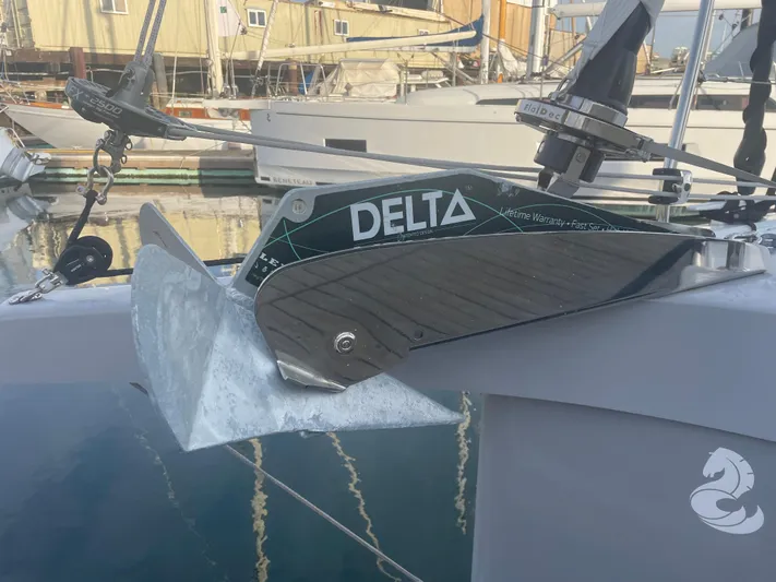 Cutting Edge Yacht Photos Pics Anchor of 2023 Beneteau Oceanis 34.1 yacht in marina setting.