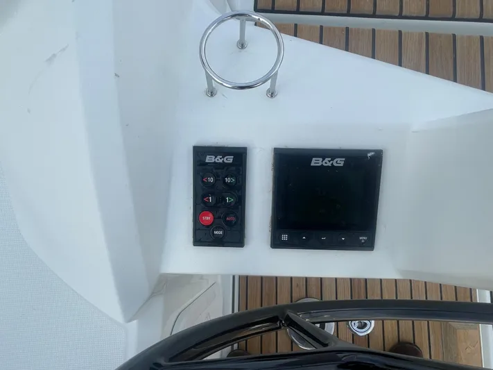 Cutting Edge Yacht Photos Pics B&G navigation controls on 2023 Beneteau Oceanis 34.1 yacht dashboard.