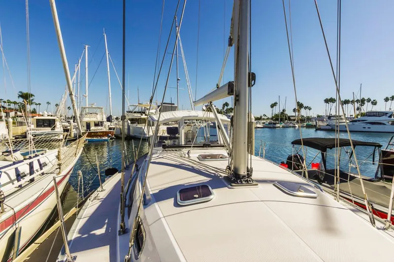 Kia Ora Yacht Photos Pics Catalina 385 sailboat docked in marina, sunny day, 2014 model.