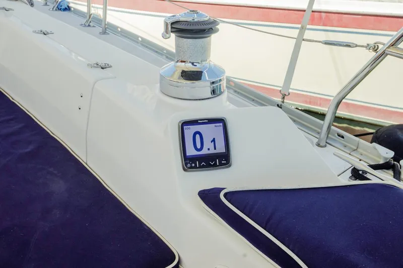 Kia Ora Yacht Photos Pics Catalina 385 sailboat deck with winch and digital display, 2014 model.