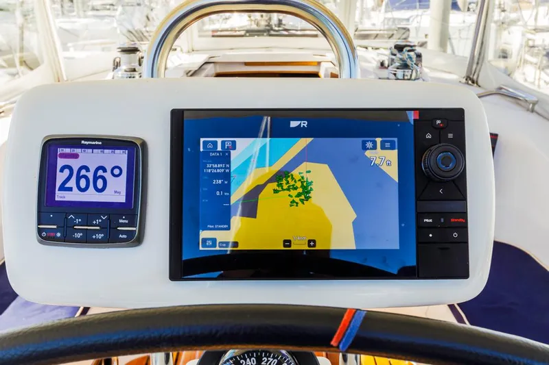 Kia Ora Yacht Photos Pics Catalina 385 yacht navigation system with digital compass and GPS display, 2014 model.
