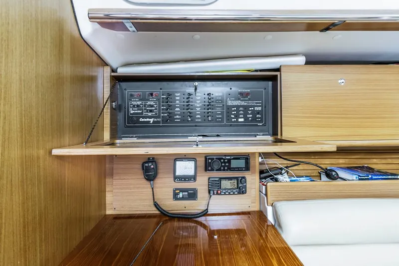 Kia Ora Yacht Photos Pics Catalina 385 yacht electrical panel, 2014 model, with navigation and communication equipment.