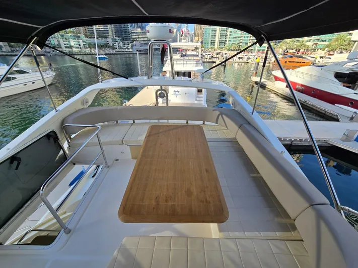  Yacht Photos Pics Flybridge view of 2015 Absolute 56 FLY yacht docked in a marina.
