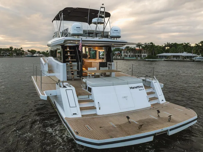  Yacht Photos Pics 2022 Pardo Yachts E60 luxury yacht on water, rear view, elegant design.