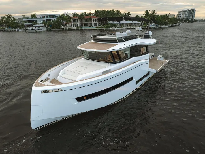 Yacht Photos Pics 2022 Pardo Yachts E60 cruising on a scenic waterway.
